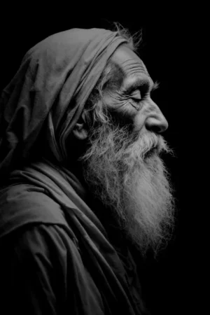 Profile of an elderly man with a long beard, showcasing the artistry of black and white photography.